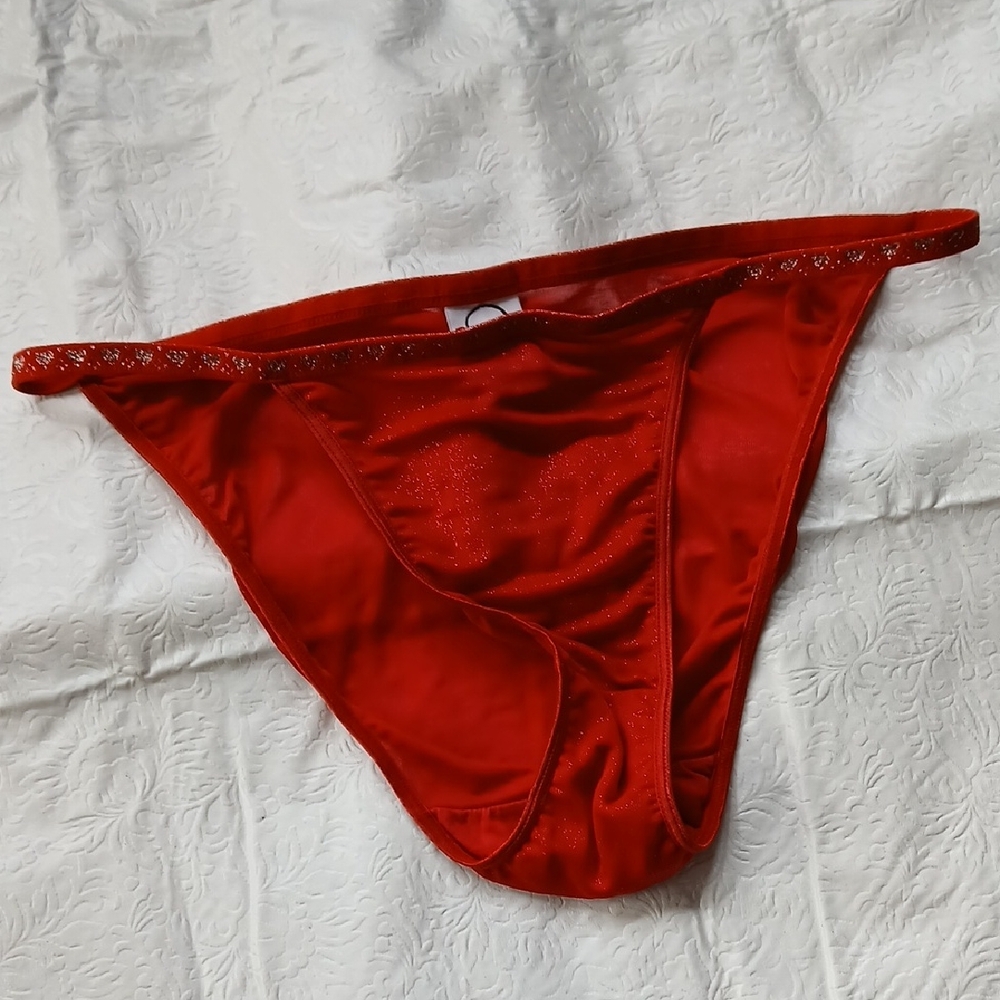 Sparkle-Trim Red Satin Bikini Panty